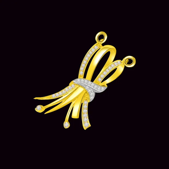Promise of Love Bow Design Diamond & 18kt Fancy Gold Pendant (DN177)