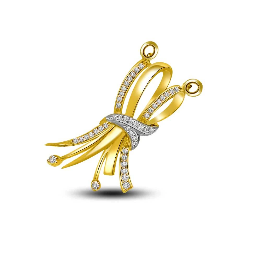 Promise of Love Bow Design Diamond & 18kt Fancy Gold Pendants -Designer Pendants