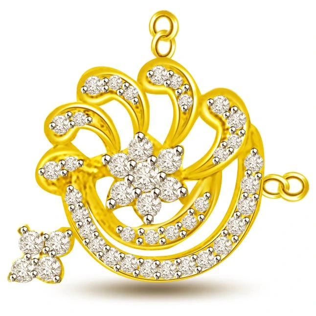 Circular Playful Yellow Gold Diamond Pendants -Flower Shape Pendants