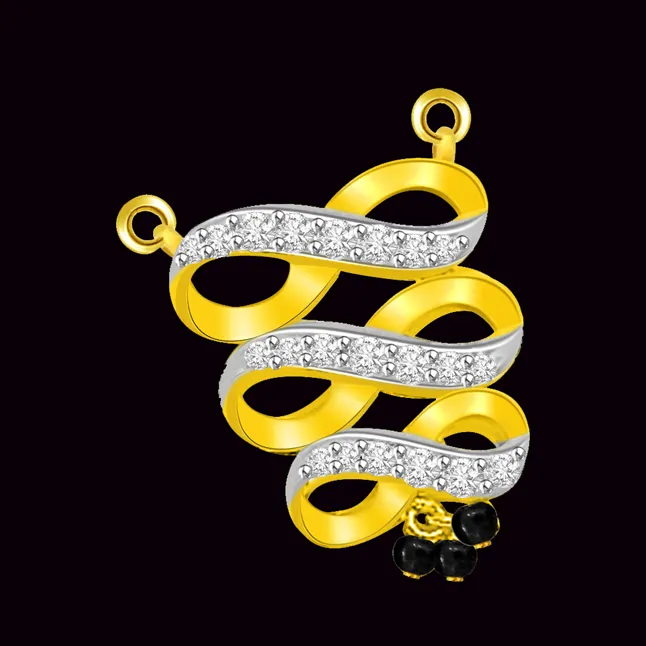 Two Tone Swirl & Bow Diamond & Gold Mangalsutra Pendant (DN193)