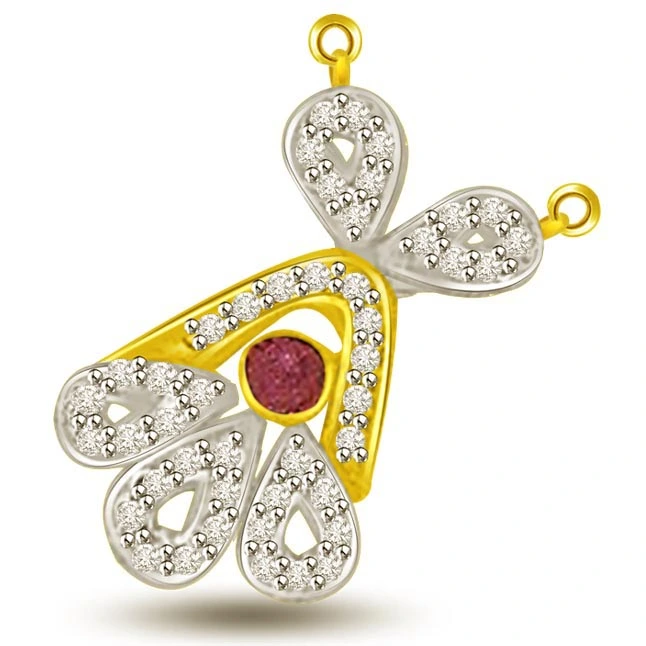 Meaning Of Life Ruby & Diamond Two Tone Pendants -Diamond -Ruby