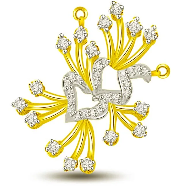 Flower Shape 3 Dimensional Diamond & Gold Pendants