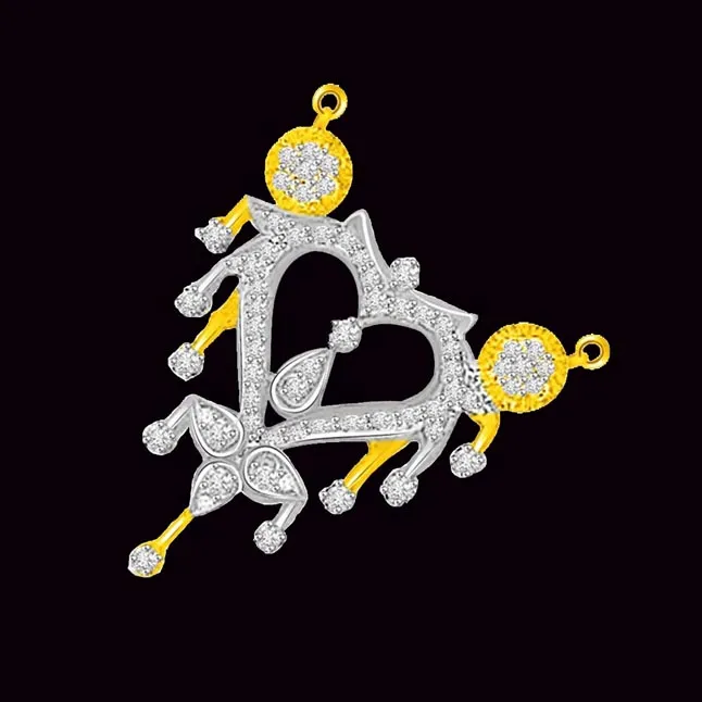 Heart of Ocean 0.56cts Heart Shape Two Tone Diamond Mangalsutra Pendant (DN317)