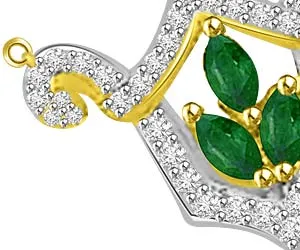 0.41ct Marquise Emerald & Diamond Gold Pendants