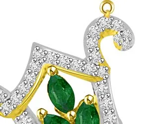 0.41ct Marquise Emerald & Diamond Gold Pendants