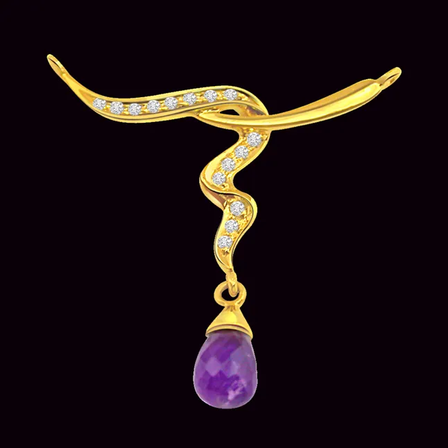 Diamond Necklace Pendant with  Dangling  Drop Amethyst (DN49)