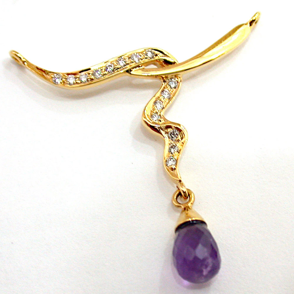 Diamond Necklace Pendants with Dangling Drop Amethyst Necklaces