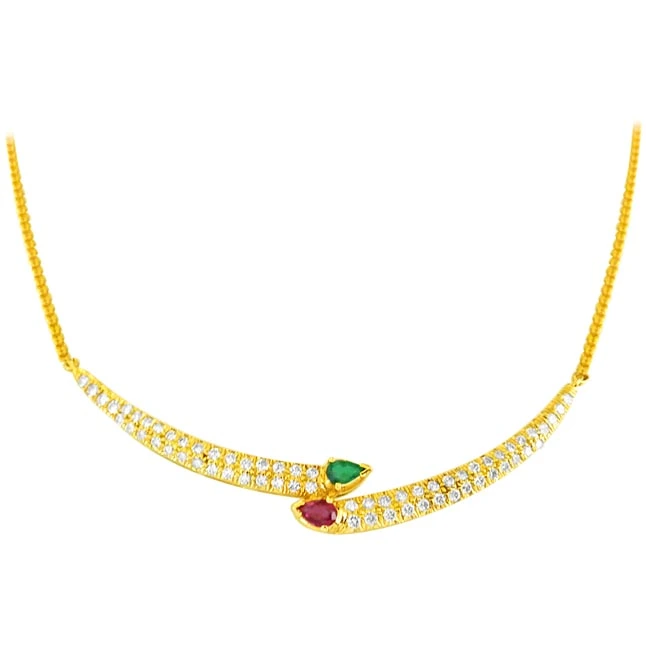 Buds of Love Diamond Necklace with Emerald & Ruby (DS13)