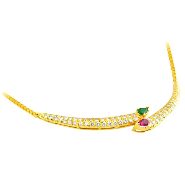 Buds of Love Diamond Necklace with Emerald & Ruby (DS13)