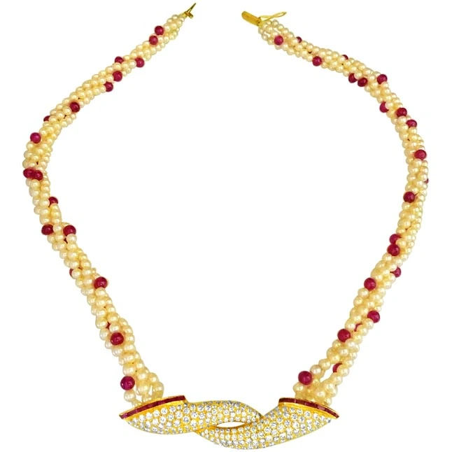 Cultured Elegance Diamond & Ruby Necklace Set (DS15)