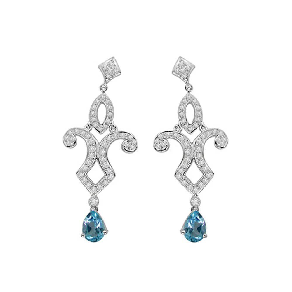 Real Diamond & Pear Shaped Blue Topaz Pendant & Earrings Set (DS16)