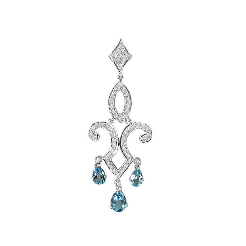 Real Diamond & Pear Shaped Blue Topaz Pendant & Earrings Set (DS16)