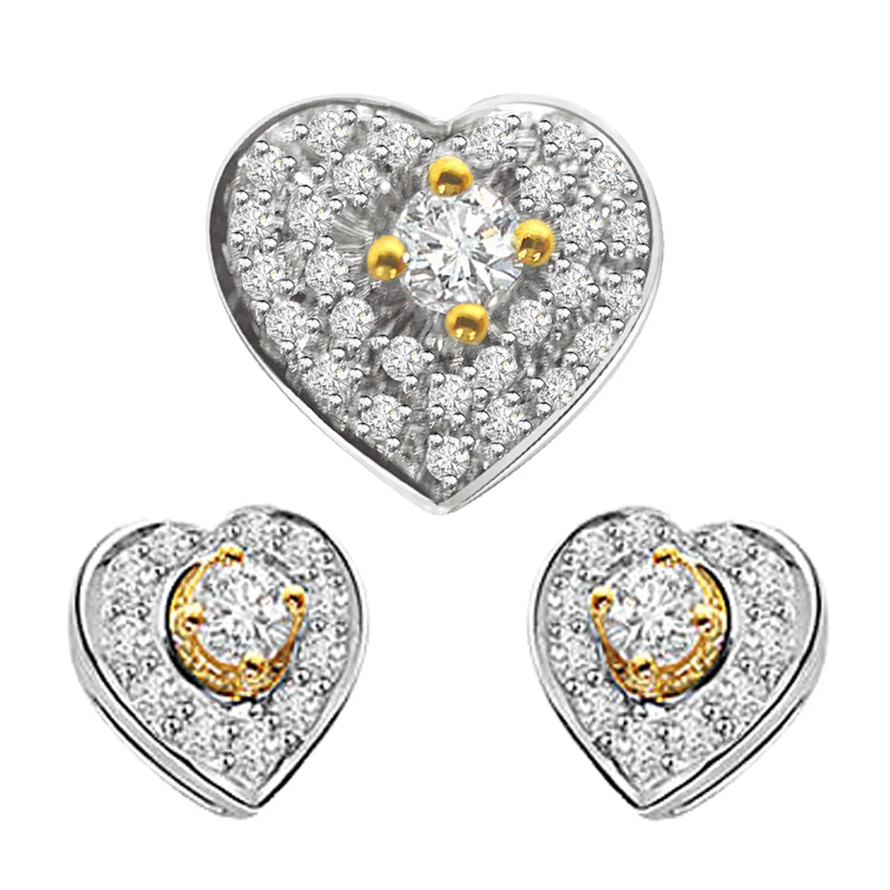 Heart Shaped Real Diamond Earrings & Pendant Set (DS17)