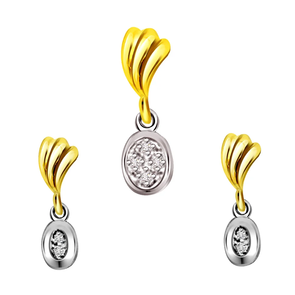 Two Tone Real Diamond Earrings & Pendant Set (DS20)
