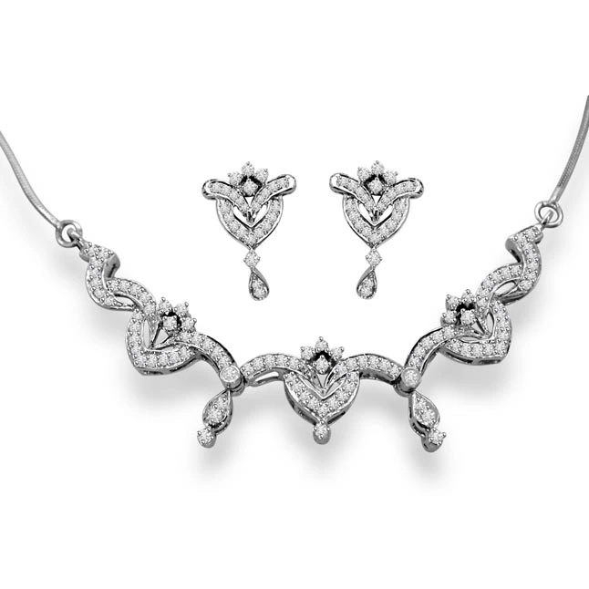 Sparkling Stars Rhodium Plated Diamond Necklace Set (DS3)
