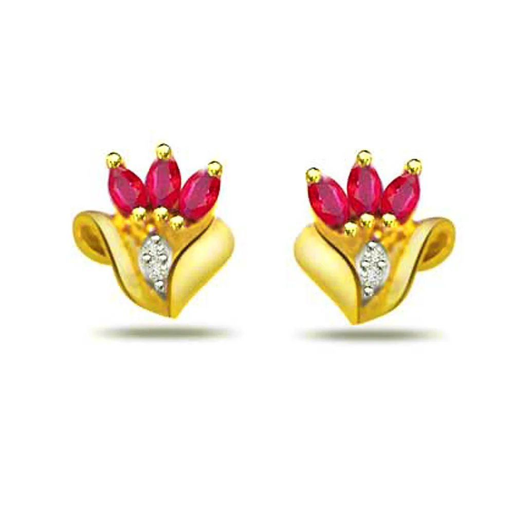 Real Diamond & Marquise Shaped Red Ruby Pendant & Earrings Set (DS69)