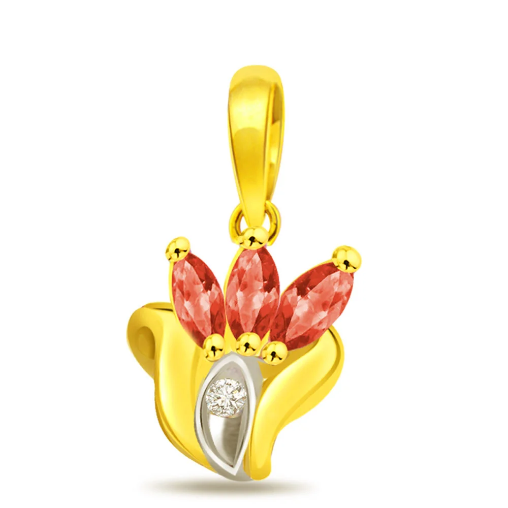 Real Diamond & Marquise Shaped Red Ruby Pendant & Earrings Set (DS69)