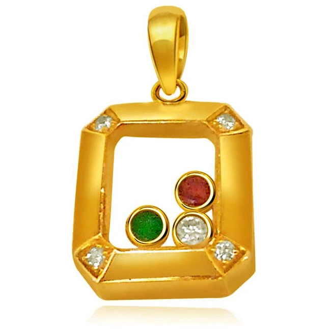 Dancing Crystals -Square Shaped Gold Plated Silver Pendants