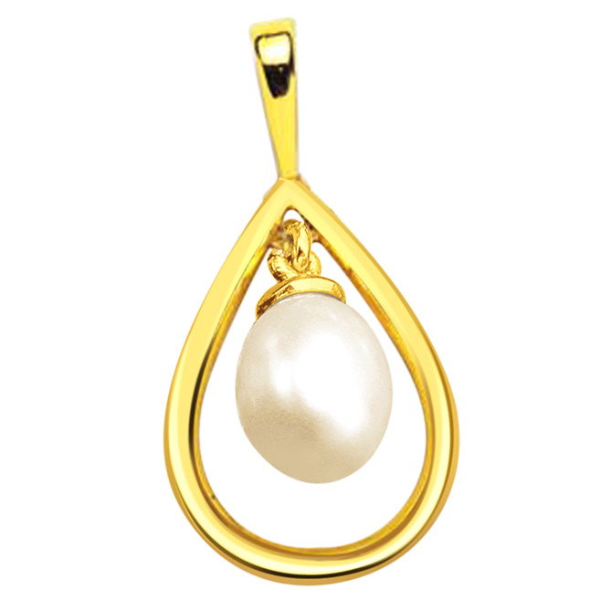 Dangler Pearl - Drop Shaped Real Pearl & Gold Plated Silver Pendant for Girls (SP373)