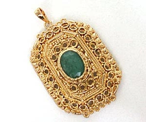Emerald Set in Rectangular Gold Plated Pendant (EP1)
