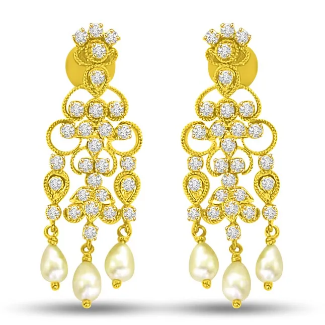 Triple Flower Diamond Dangler Earrings (ER11224)