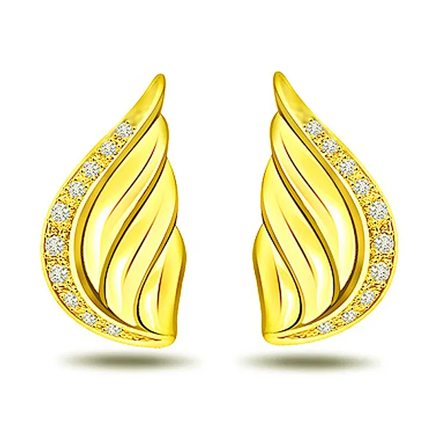 Flower Line Shell Shape Diamond Earrings (ER139)