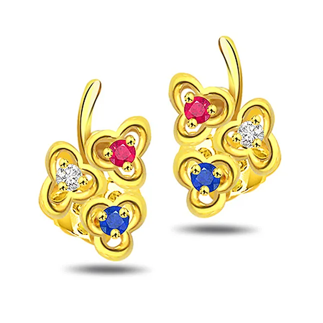 Triplet Flower Diamond Flower Shape Earrings ER -142 -Flower Shape Earrings