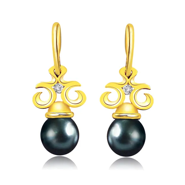 Added Bonus Pearl Real Diamond & Tahitian Pearl Earring (ER169)