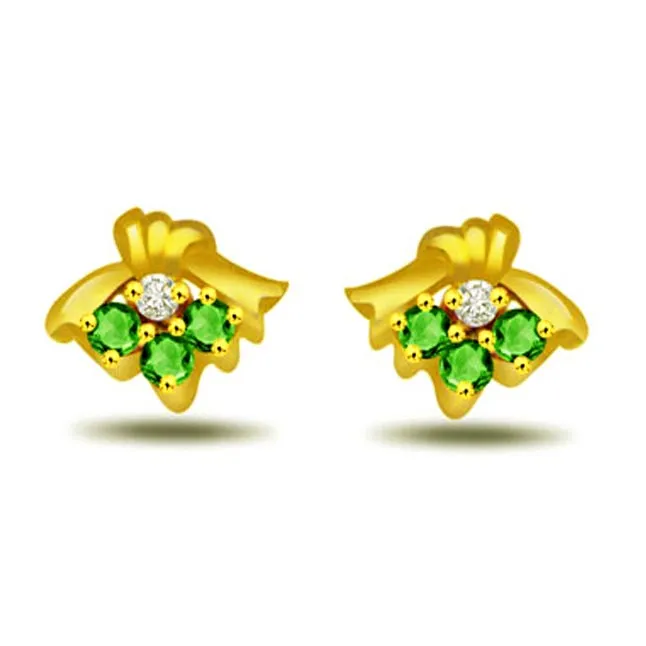 Emerald Isl Bow Shape Diamond & Emerald Earrings -Designer Earrings