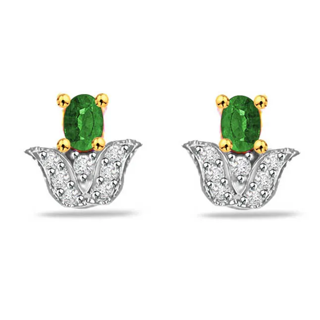 Green Garland 0.14cts Diamond & Emerald Gold Earring (ER268)