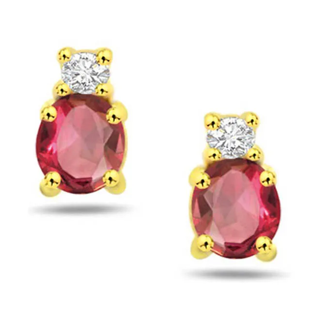 Divine of Love Beads 0.10 cts Diamond & Ruby Gold Earrings (ER270)