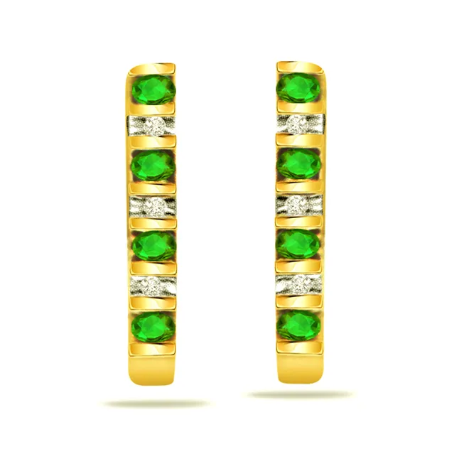 Green Steps 0.18cts Diamond &  Emerald 18kt Gold Earrings (ER298)