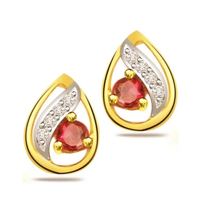 Drop Shape Diamond & Ruby Earring (ER303)