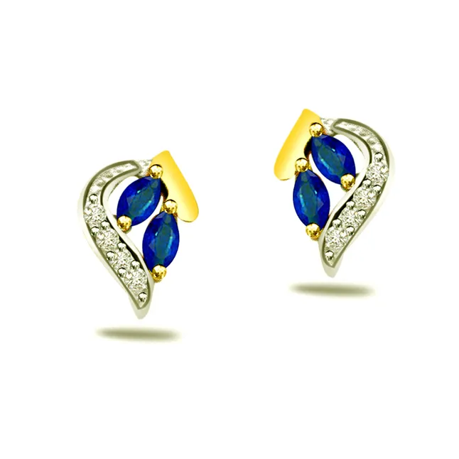 0.16cts Diamond & Marq Sapphire Earring (ER305)