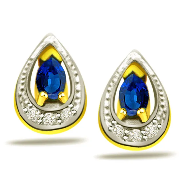 0.18ct Diamond & Pear Sapphire Earrings -Dia & Gemstone