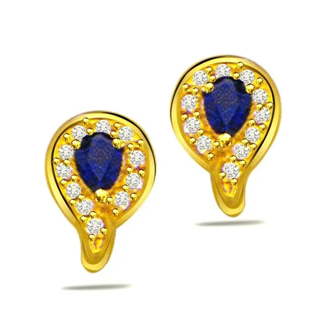 0.15ct Diamond & Pear Sapphire Earrings -Dia & Gemstone