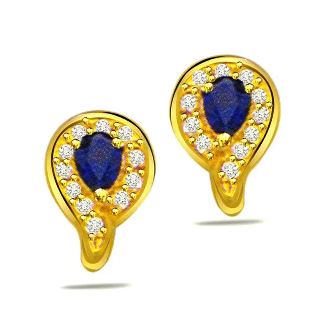 0.15cts Diamond & Pear Sapphire Earring (ER312)