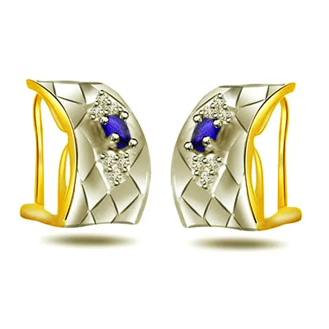 0.12cts Diamond & Sapphire Two-Tone Earring (ER317)