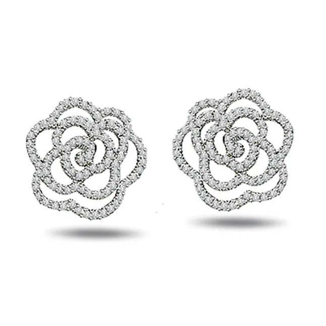 1.00ct White Gold Diamond Earrings -Flower Shape Earrings