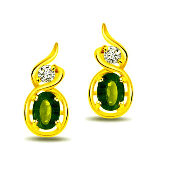 0.38 cts Diamond & Emerald Earrings -Dia & Gemstone