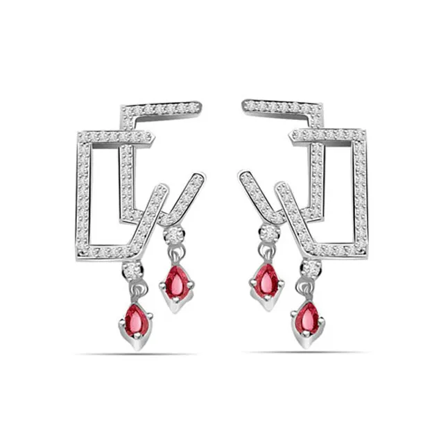 0.50 cts White Gold Diamond Ruby Hanging Earrings