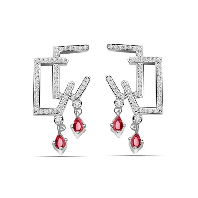 0.50 cts White Gold Diamond Ruby Hanging Earrings (ER397)