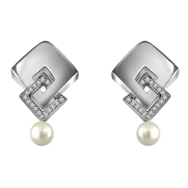 0.17 cts Diamond & Pearl 14K Earrings -Designer Earrings