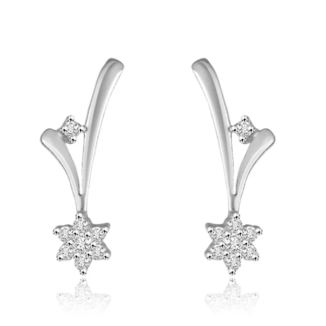 0.16 cts Flower Design Diamond 14K Earrings -Flower Shape Earrings