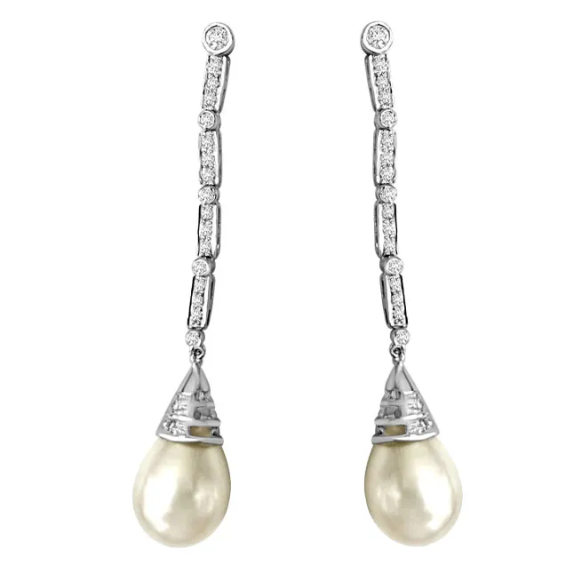 Beauty Showering in the Ears Real Diamond & South Sea Pearl Earrings (ER435)