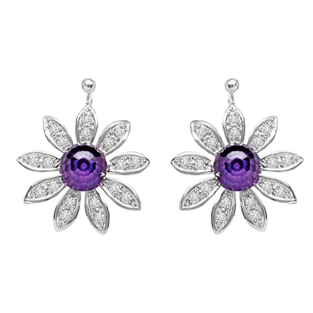 Flowery Desire 0.48cts Amethyst & Diamond Star Shaped Earrings For Your Beautiful Lady (ER439)