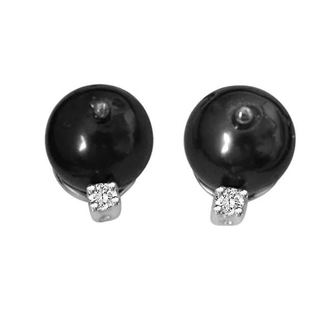 Tahitian Pearl & Diamond Earrings in 14kt White Gold -Tahitian Pearl Earrings