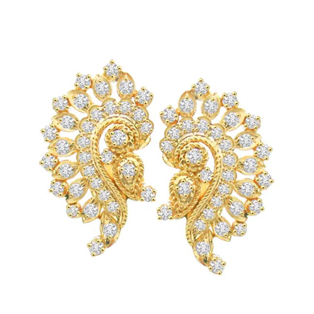 Golden Sparkling Stars Diamond Real Indian Beauty Earrings (ER64)