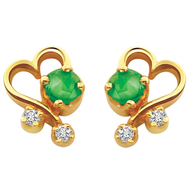Green Beauty - Real Diamond Heart Shape Earrings (ER66)