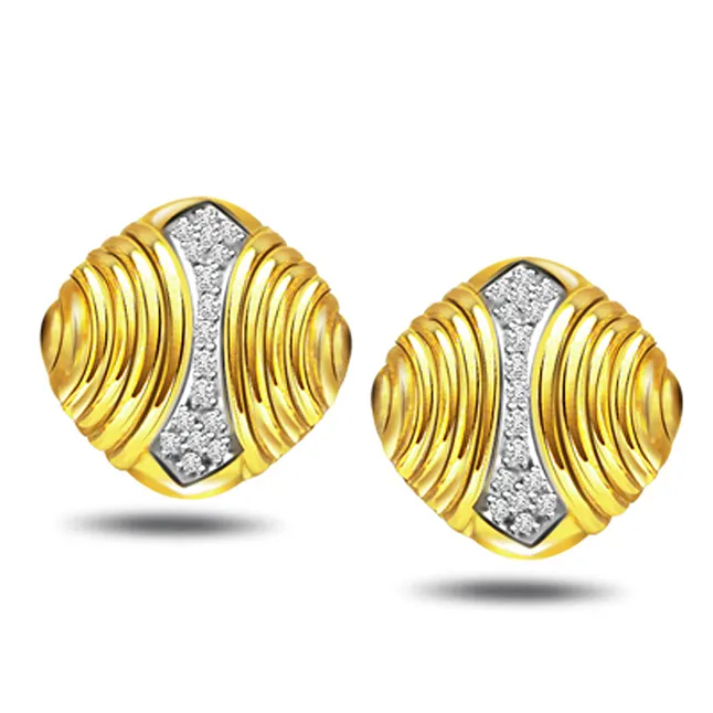 Diamond Drops - Real Diamond Two Tone Earrings (ER89)